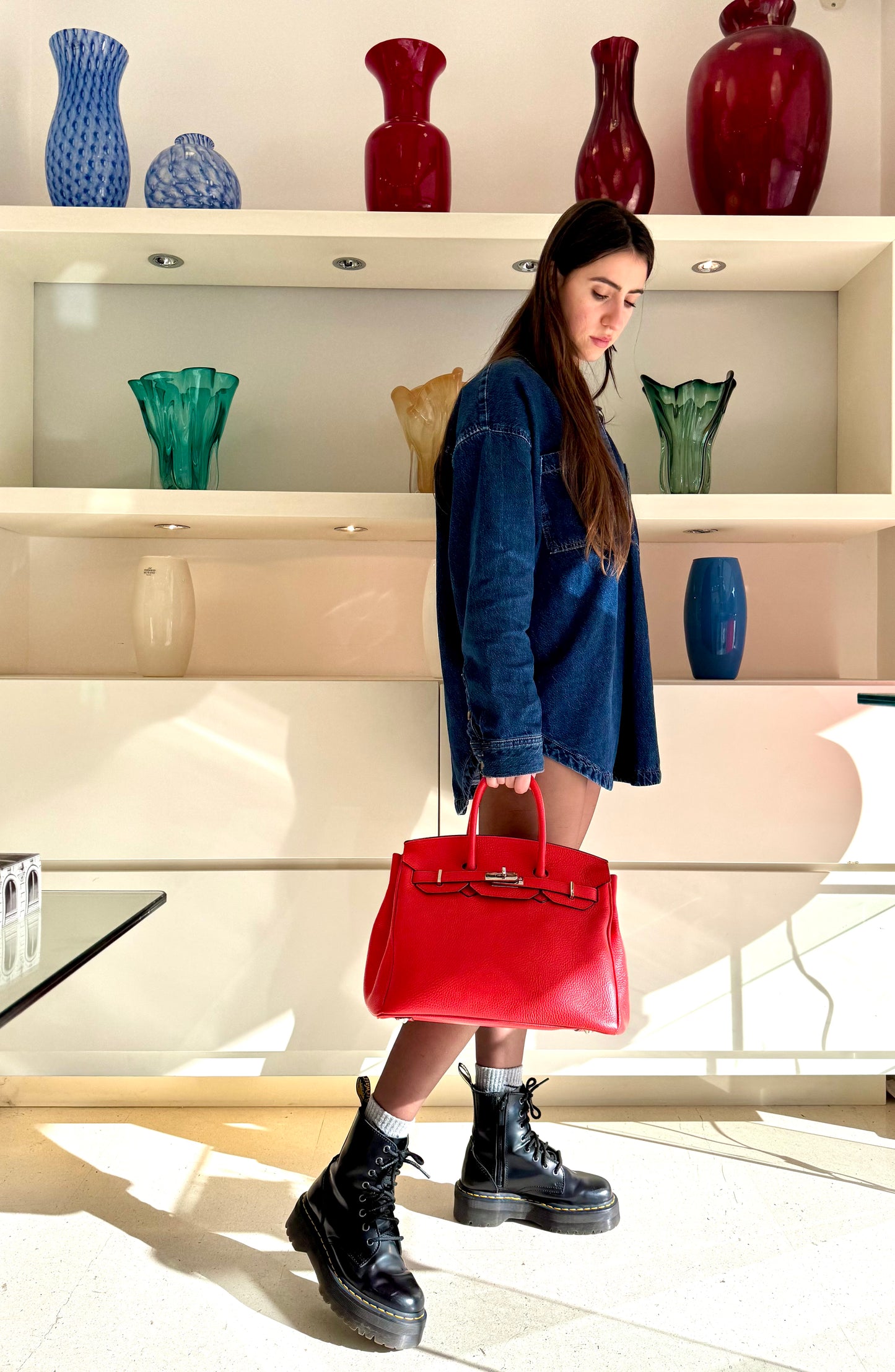 Borsa Artigianale in pelle Corallo