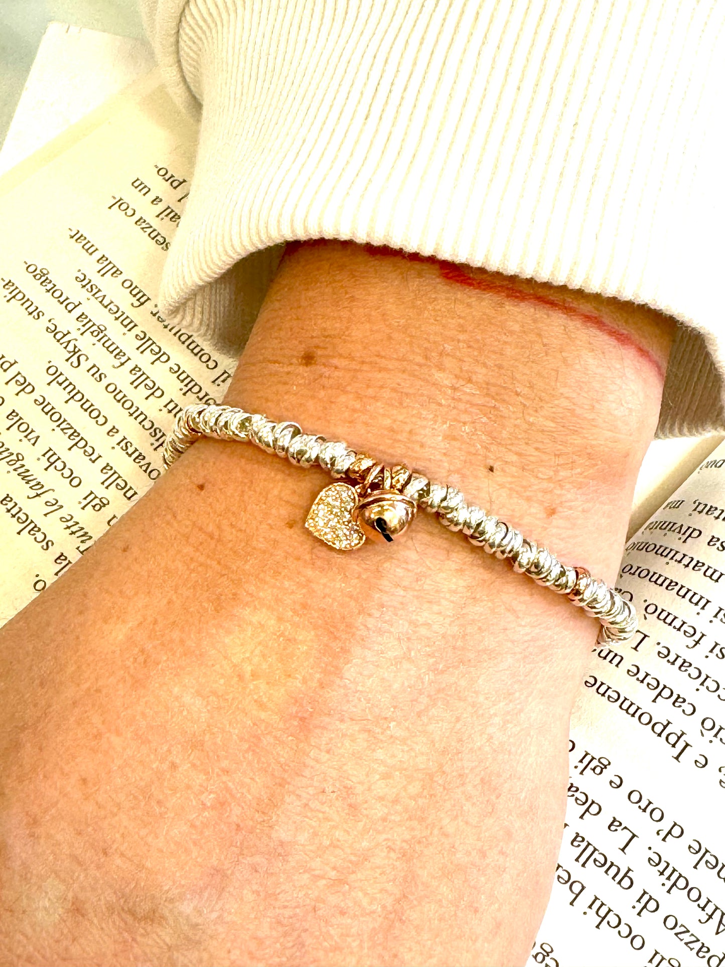 Bracciale in argento 925 con ciondolo cuore placcato in oro rosa e pavè di zirconi