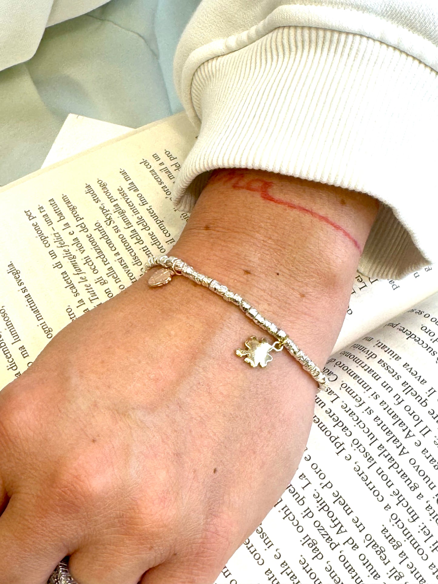 Bracciale in argento 925 con ciondolo placcati in oro giallo e rosa