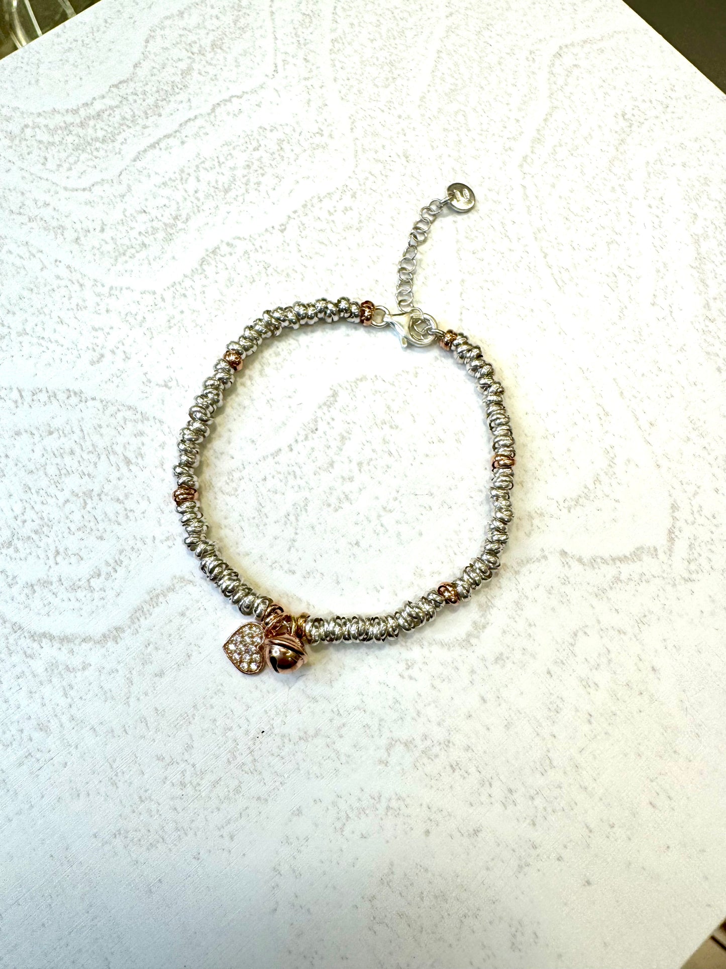 Bracciale in argento 925 con ciondolo cuore placcato in oro rosa e pavè di zirconi