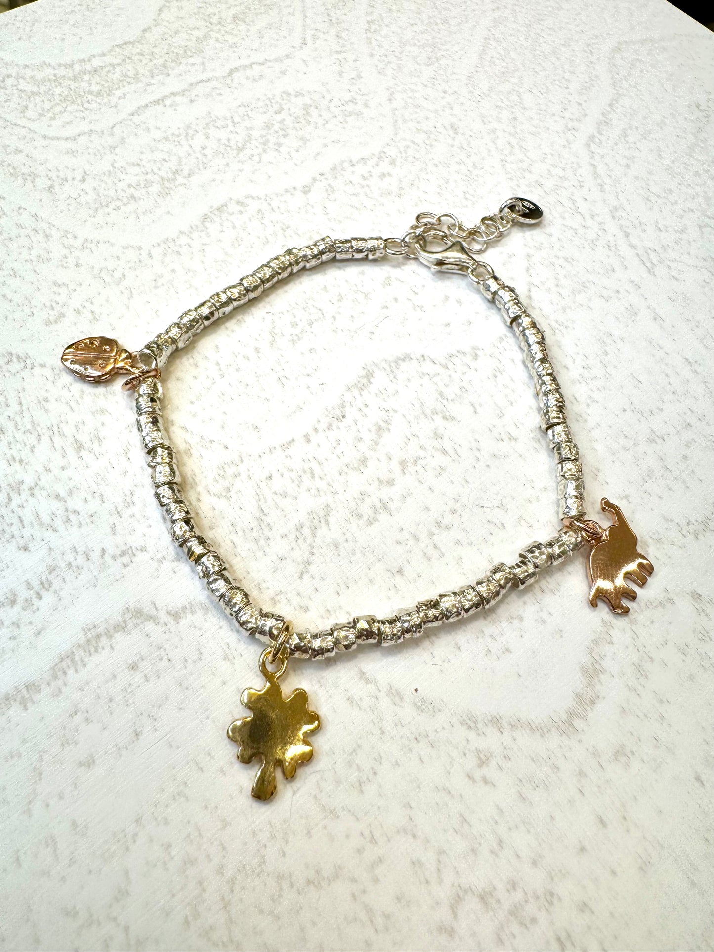 Bracciale in argento 925 con ciondolo placcati in oro giallo e rosa